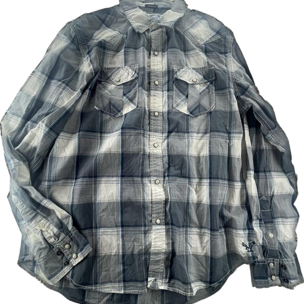 VTGAmerican Eagle Button Up Plaid Shirt Mens L Pearl Snap‎ Western Vintage Fit